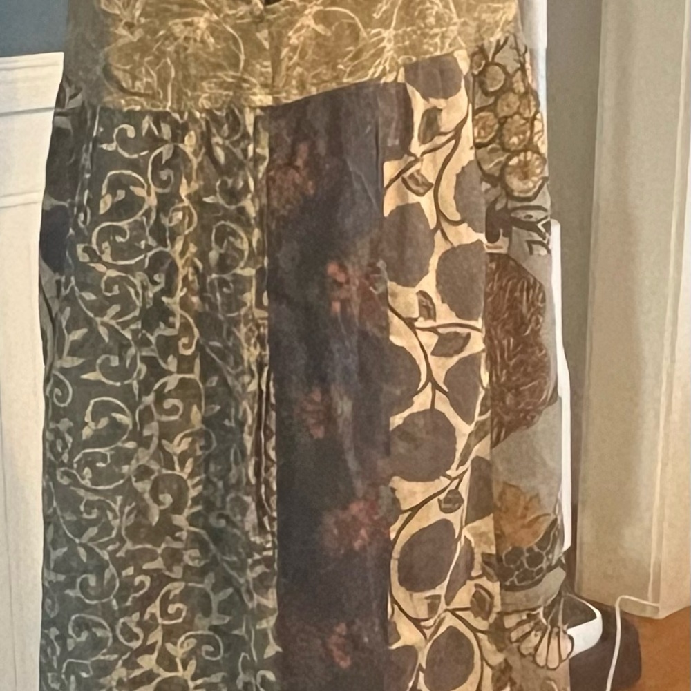 100% Cotton Blue Sky Artistic Maxi Dress with Earthy Tones - Boutique Piece - Picture 4 of 14